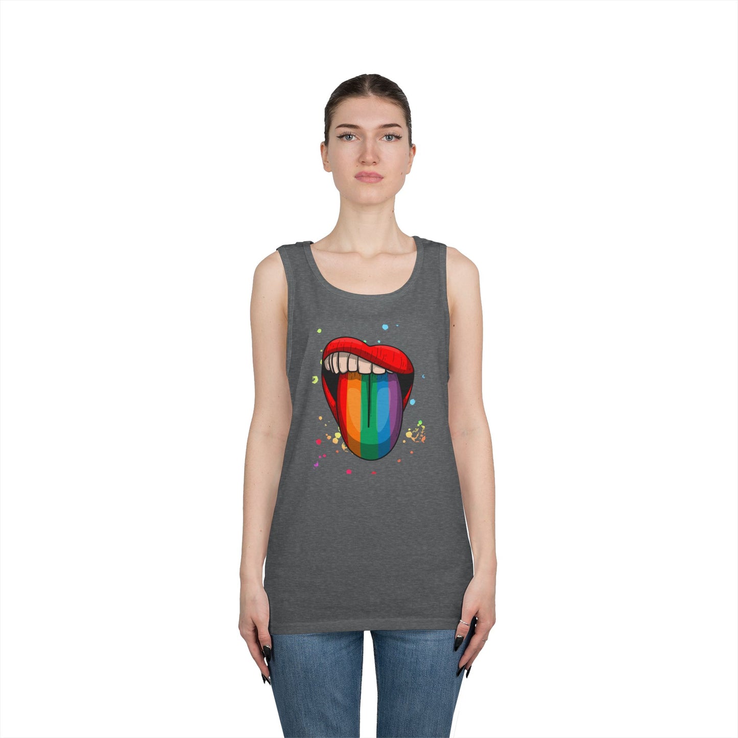 Rainbow Tongue Unisex Heavy Cotton Tank Top, Pride Apparel, Summer Fashion, LGBTQ+ Gift, Festival Wear