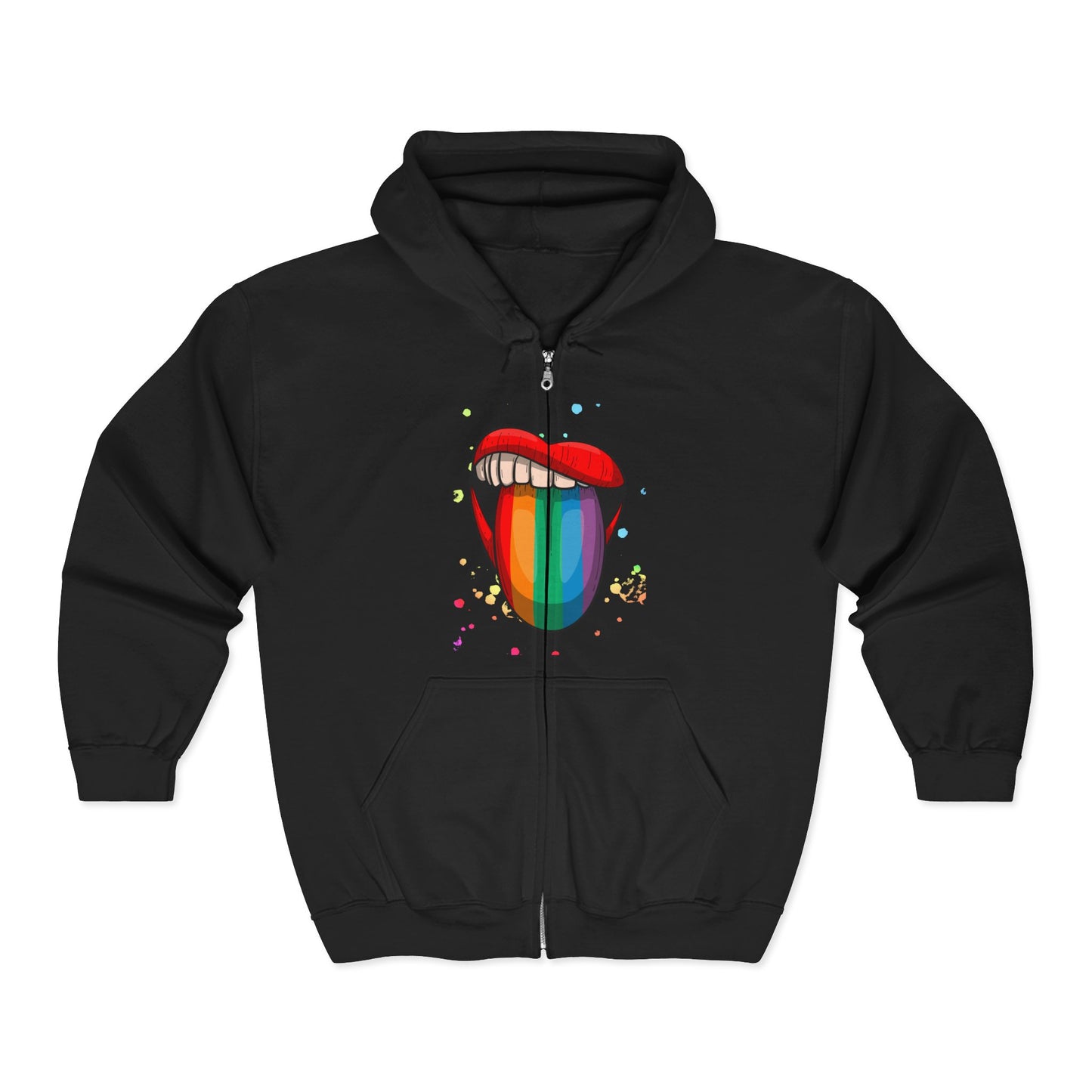 Colorful Rainbow Lip Hooded Sweatshirt, Unisex Hoodie, Festival Wear, Pride Merchandise, Streetwear, Graphic Zip-Up Sweatshirt