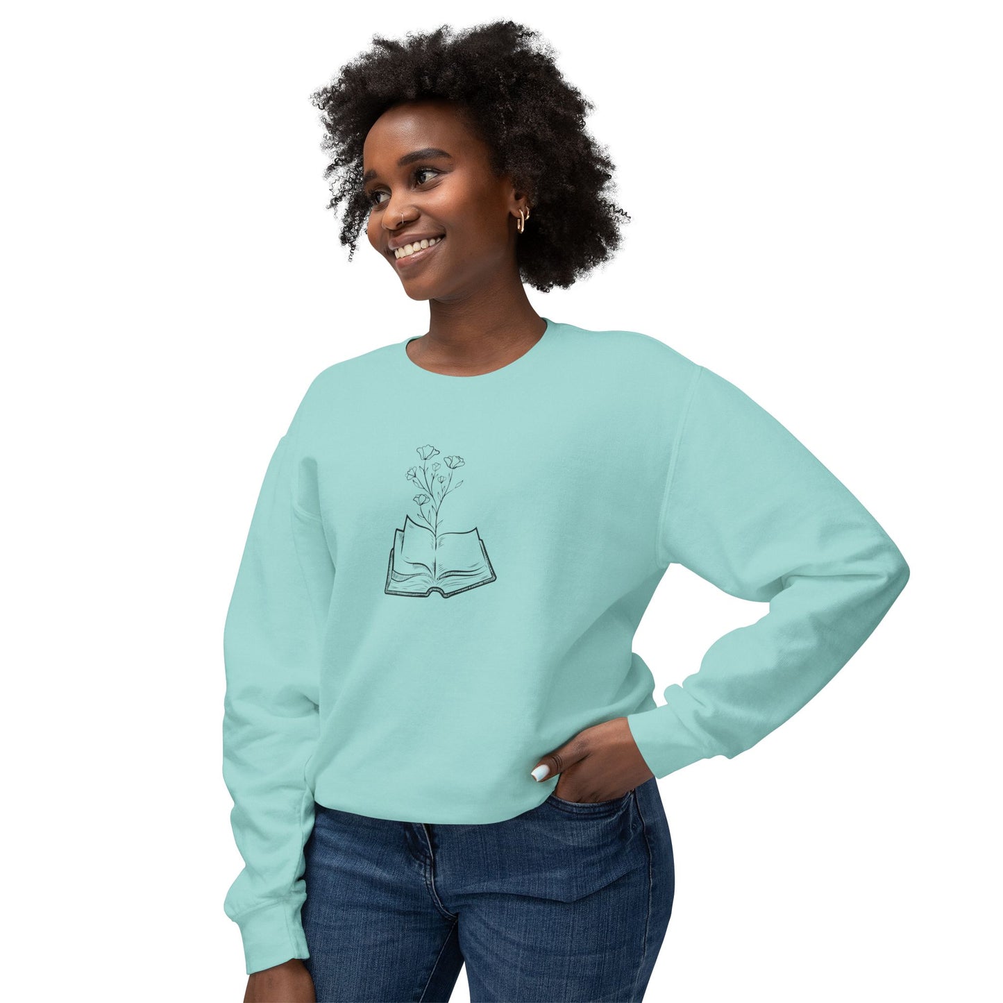 Book Lover's Unisex Lightweight Crewneck Sweatshirt, Cozy Gift for Readers, Floral Design, Perfect for All Occasions, Great for Book Clubs