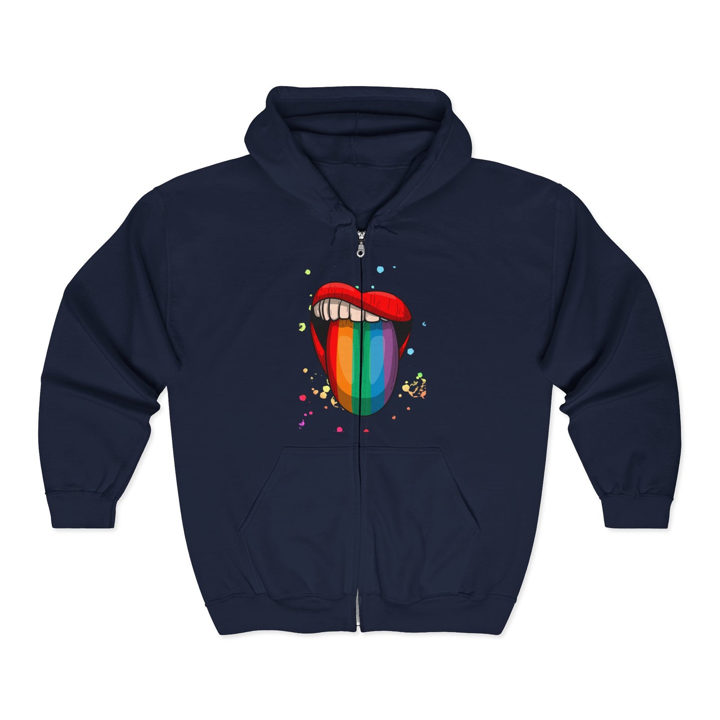 Colorful Rainbow Lip Hooded Sweatshirt, Unisex Hoodie, Festival Wear, Pride Merchandise, Streetwear, Graphic Zip-Up Sweatshirt