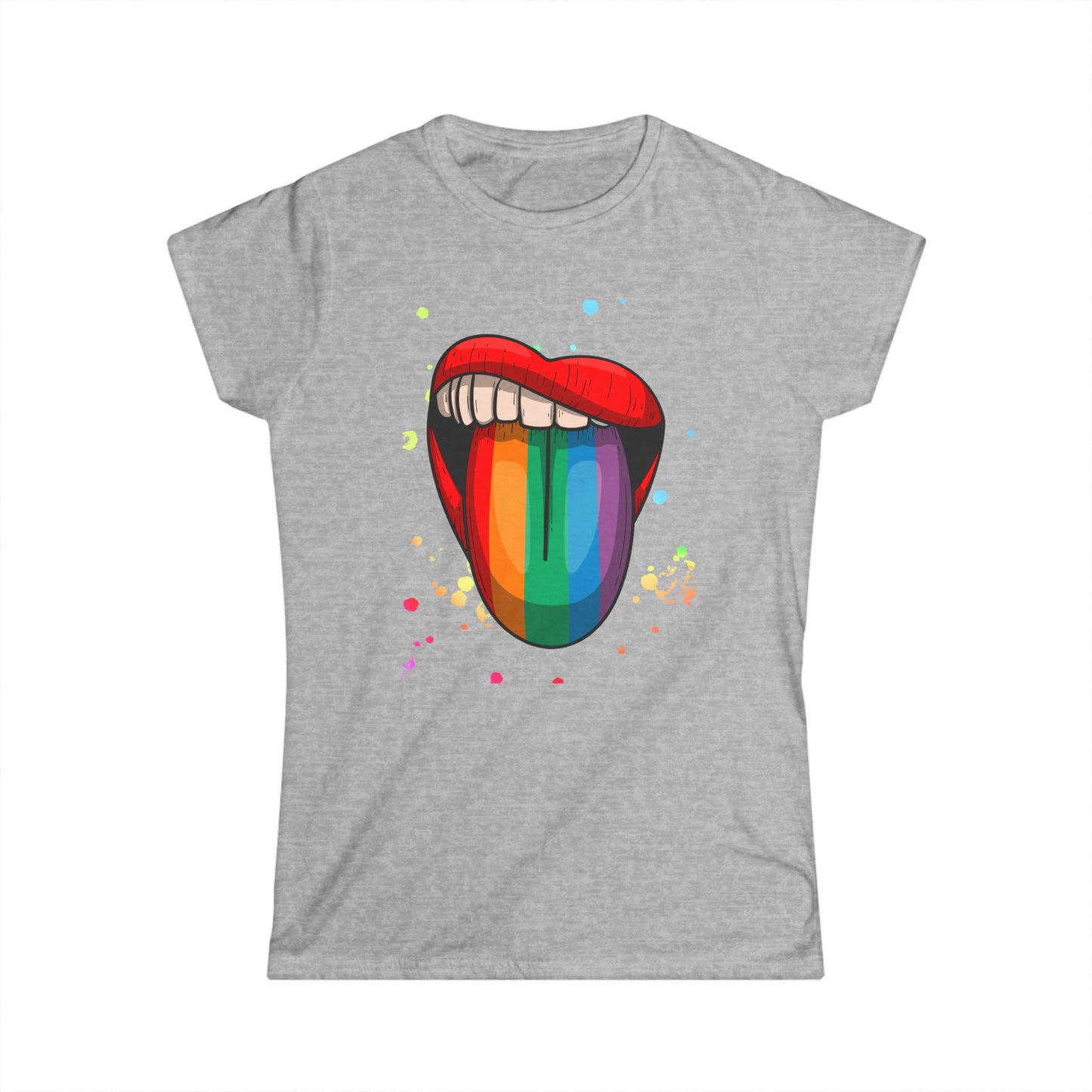 Rainbow Tongue Women's Softstyle Tee | Summer Fun, Pride Apparel, Festival Vibes, Casual Wear, Gift Idea