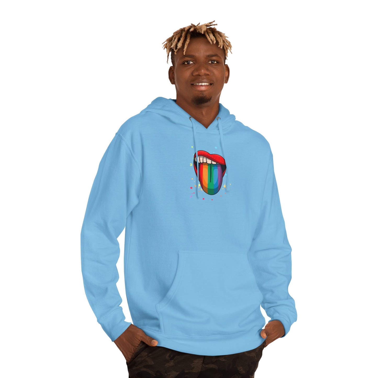 Colorful Tongue Hooded Sweatshirt - Fun Gift for Pride, Festivals, Casual Wear, LGBTQ+ Apparel, Street Style